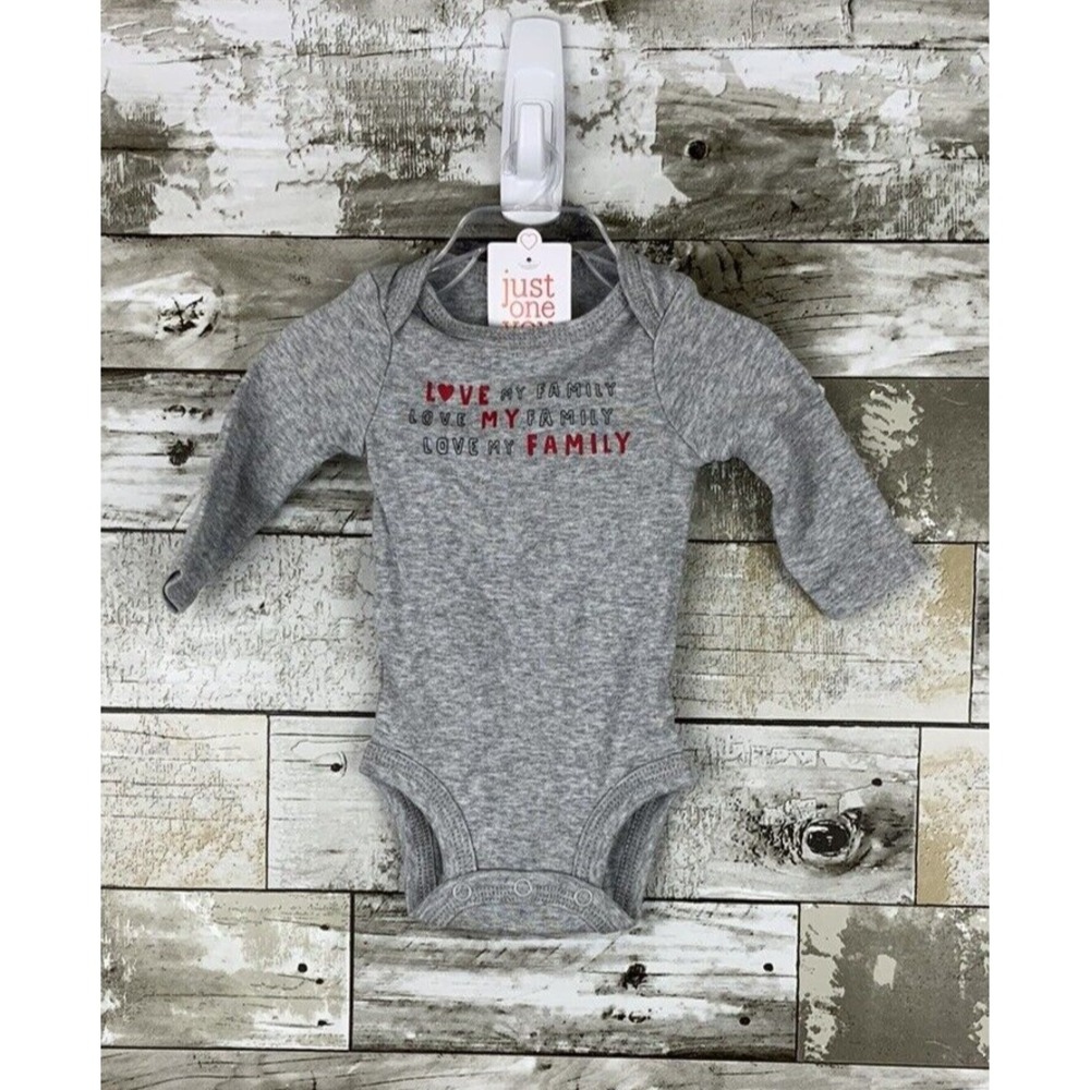 Just One You Carter's Baby LOVE MY FAMILY Long Sleeve Heather Gray Bodysuit NB